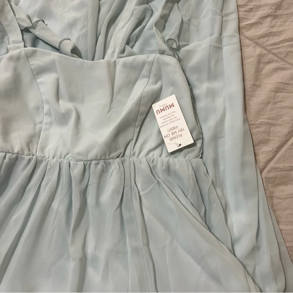 Show Me Your MuMu Women’s Maxi Flutter Strap Sleeves Bridesmaid Dress Size Large - Picture 11 of 12